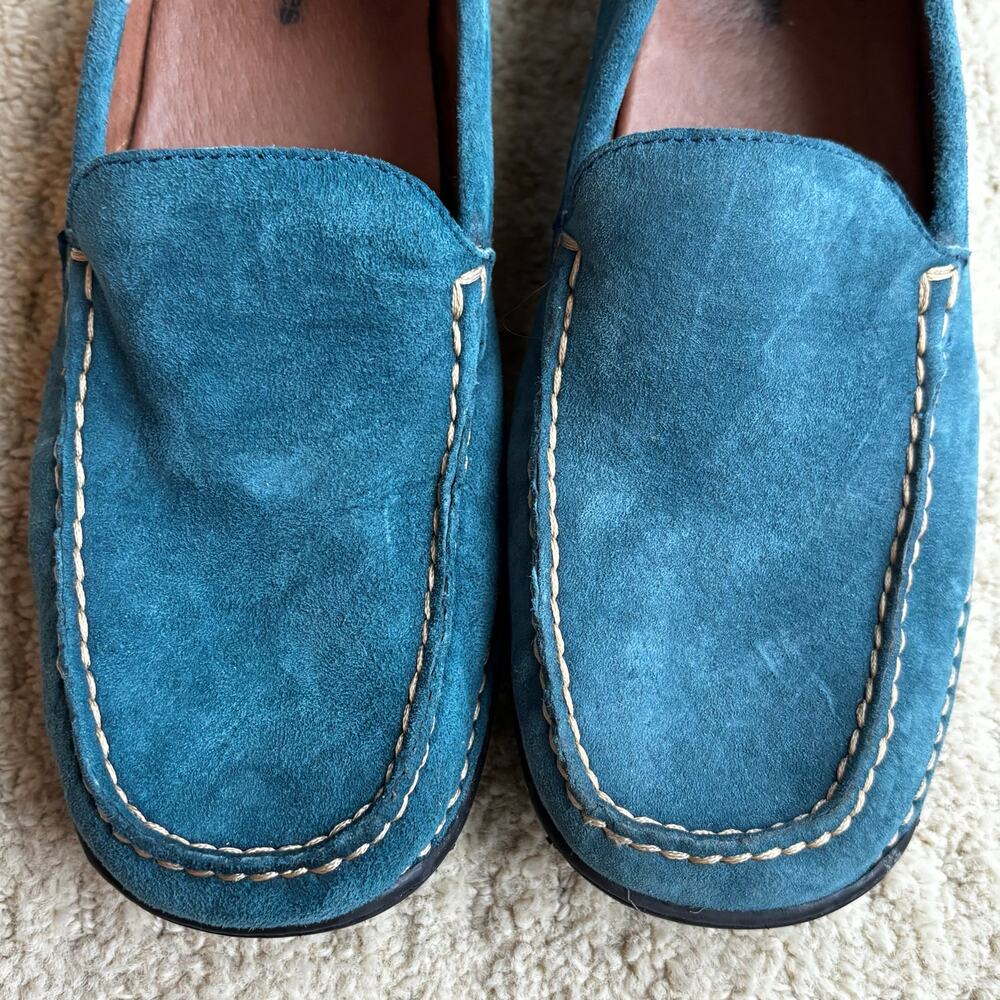Vintage Hush Puppies ladies US 9M Teal Green Suede Loafers Flats Comfort Shoes - Picture 11 of 11